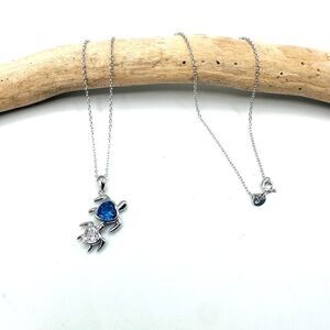Sterling Silver Mom and Baby Turtle CZ Heart Necklace